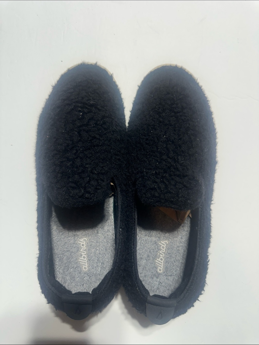 allbirds wool longer Black Fuzzy Slip-On Wool Shoes gray insole W9 comfortable
